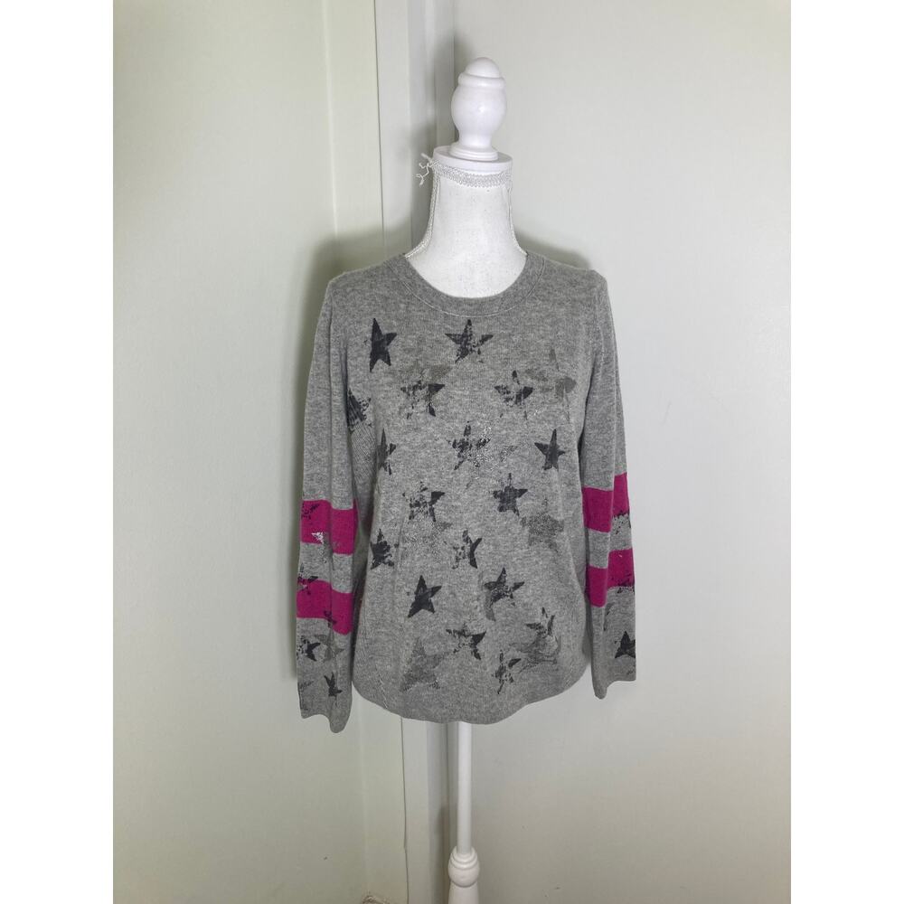 L+t Gray Star W Pink Stirpe Sleeve Sweater Sz M